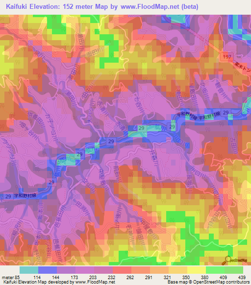 Kaifuki,Japan Elevation Map