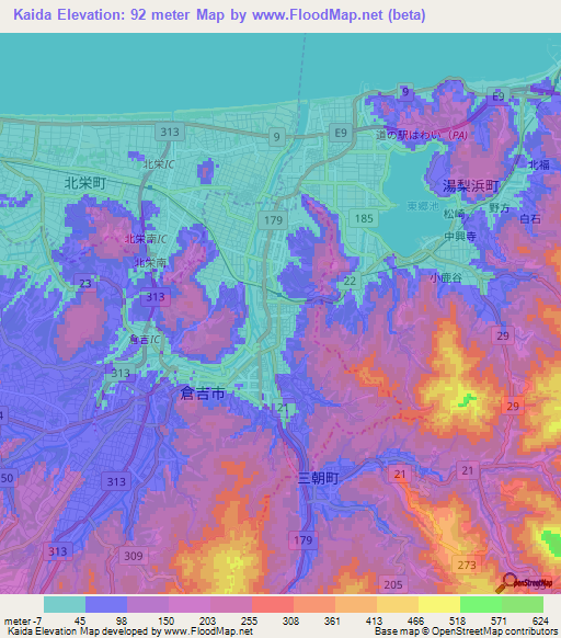 Kaida,Japan Elevation Map