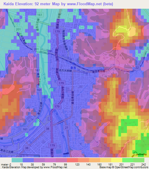 Kaida,Japan Elevation Map