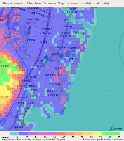 Kagoshima-shi,Japan Elevation Map