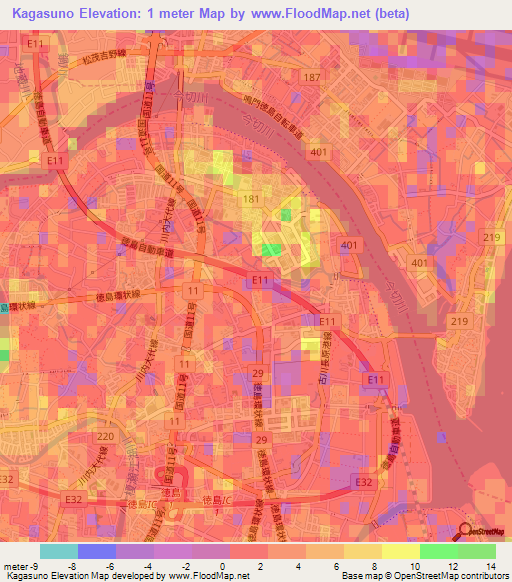 Kagasuno,Japan Elevation Map