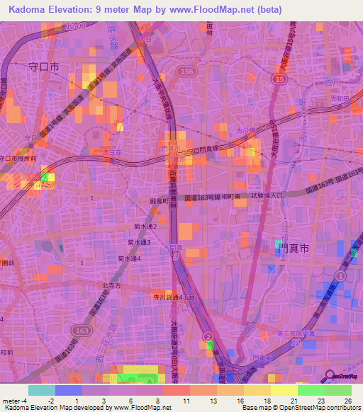 Kadoma,Japan Elevation Map