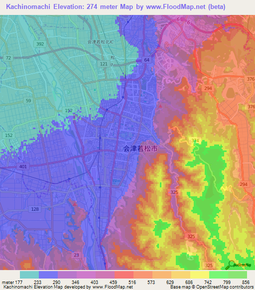 Kachinomachi,Japan Elevation Map