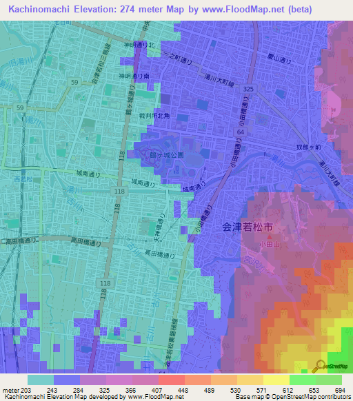 Kachinomachi,Japan Elevation Map
