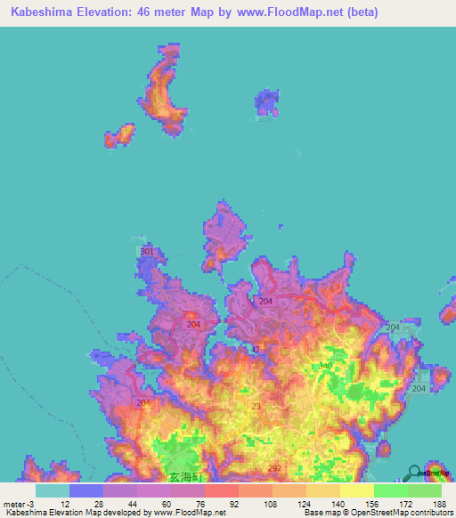 Kabeshima,Japan Elevation Map