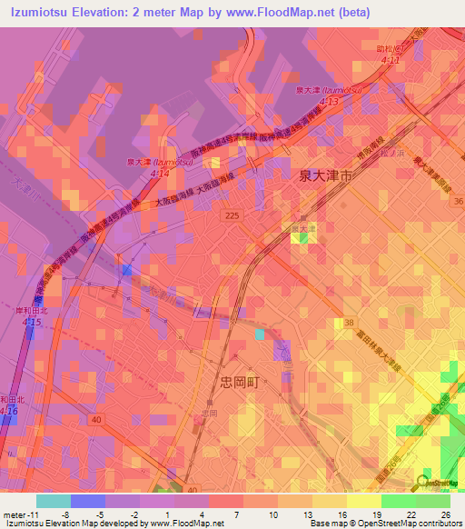 Izumiotsu,Japan Elevation Map