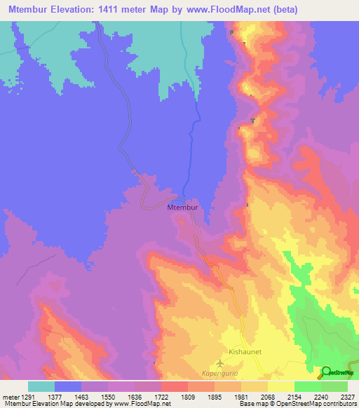 Mtembur,Kenya Elevation Map
