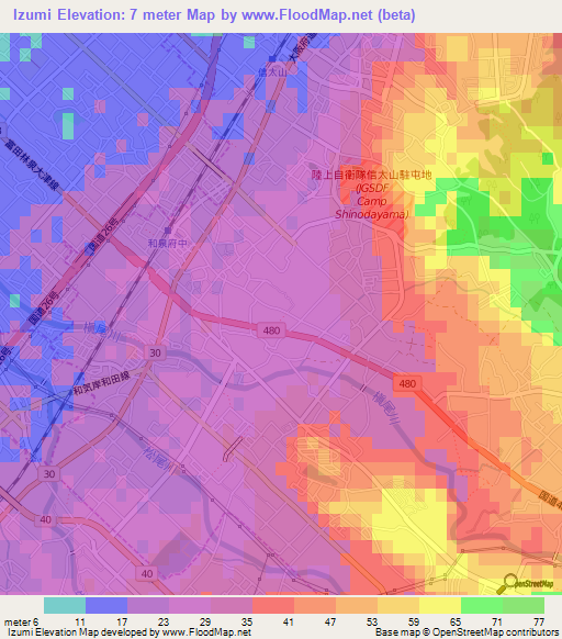 Izumi,Japan Elevation Map