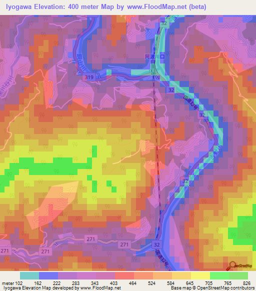 Iyogawa,Japan Elevation Map