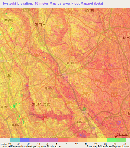 Iwatsuki,Japan Elevation Map