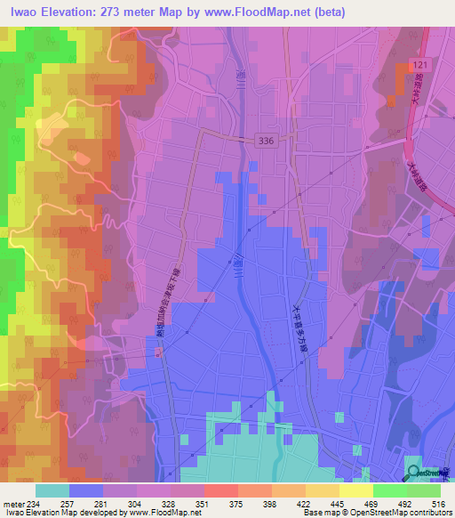 Iwao,Japan Elevation Map