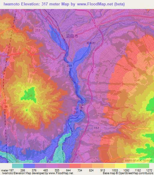Iwamoto,Japan Elevation Map
