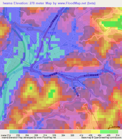Iwama,Japan Elevation Map