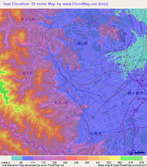 Iwai,Japan Elevation Map