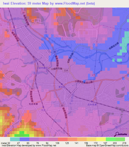 Iwai,Japan Elevation Map