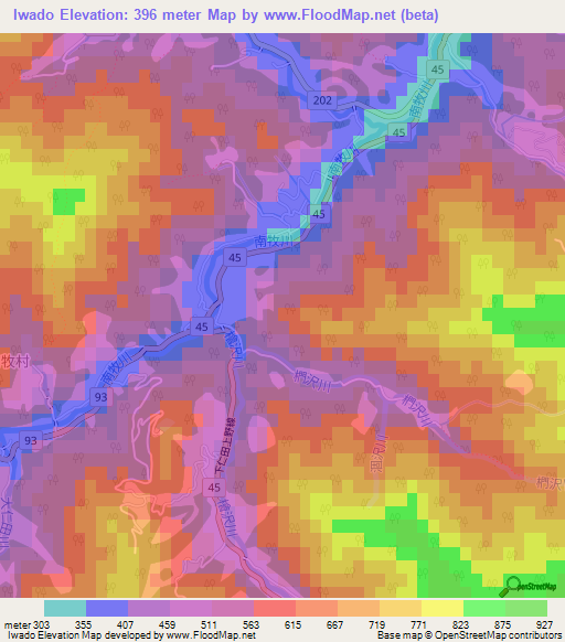 Iwado,Japan Elevation Map