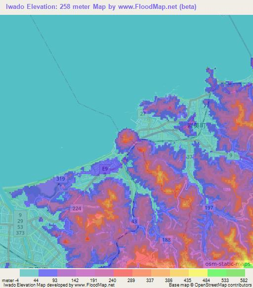 Iwado,Japan Elevation Map