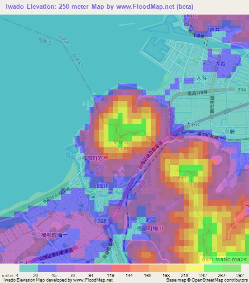 Iwado,Japan Elevation Map