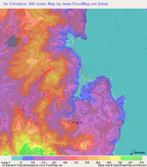 Ito,Japan Elevation Map