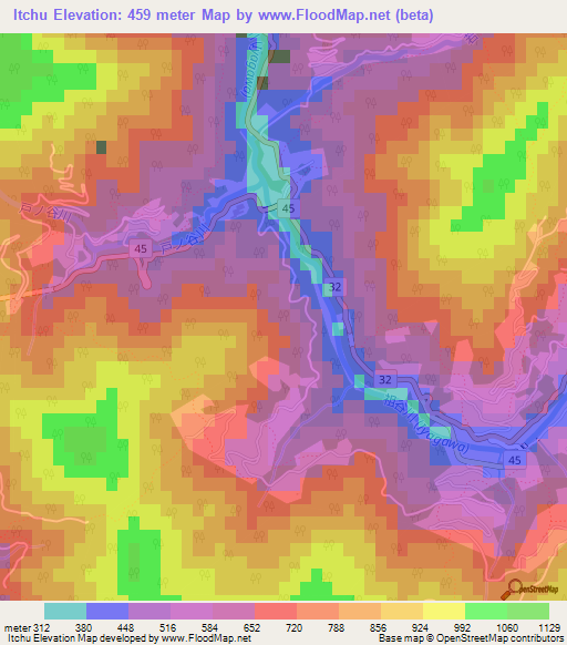 Itchu,Japan Elevation Map