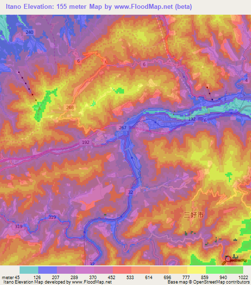 Itano,Japan Elevation Map