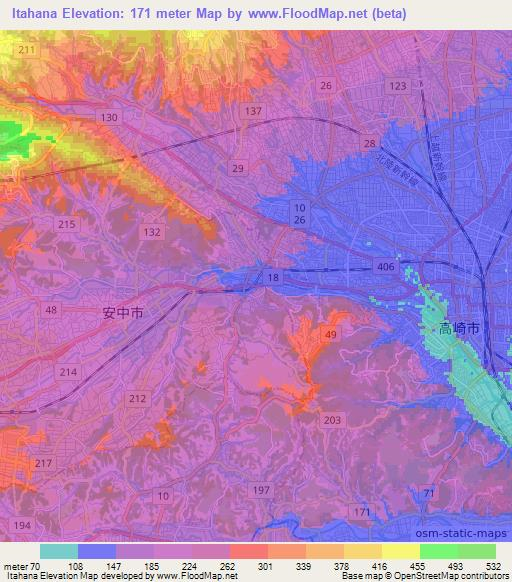 Itahana,Japan Elevation Map