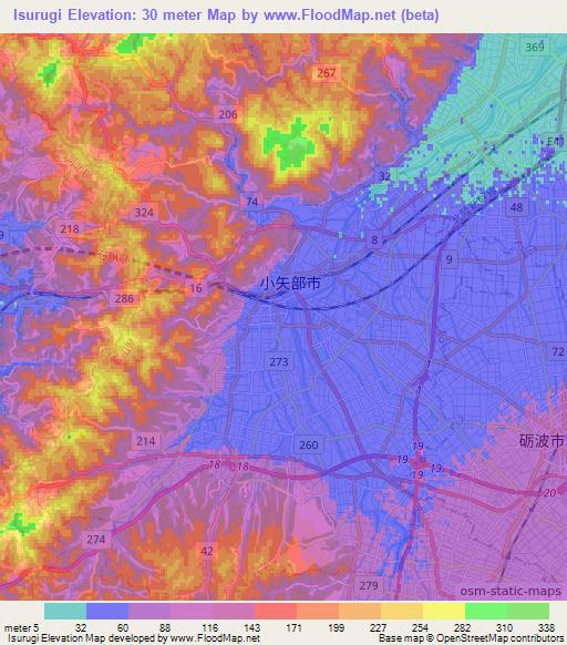 Isurugi,Japan Elevation Map