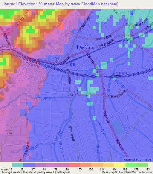 Isurugi,Japan Elevation Map