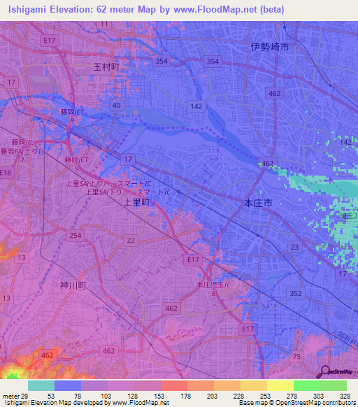 Ishigami,Japan Elevation Map