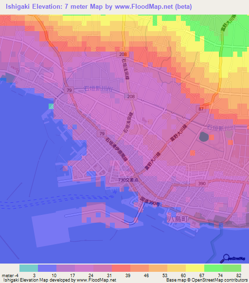 Ishigaki,Japan Elevation Map