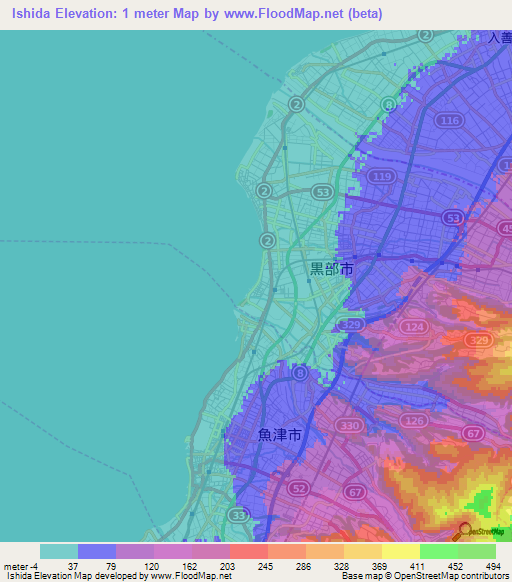 Ishida,Japan Elevation Map