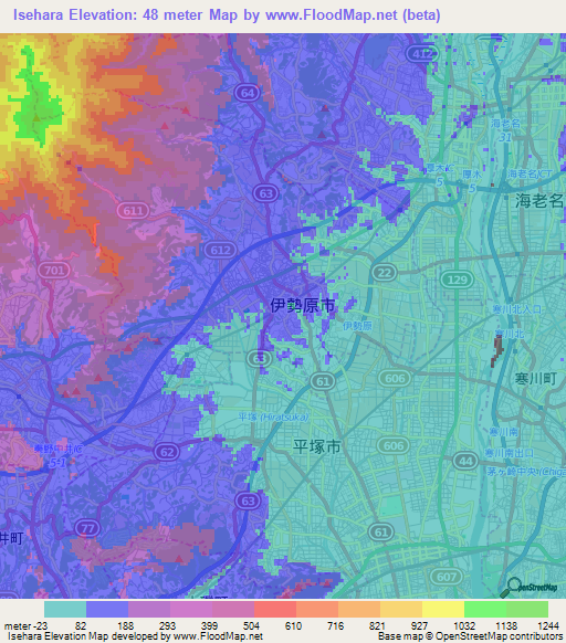 Isehara,Japan Elevation Map
