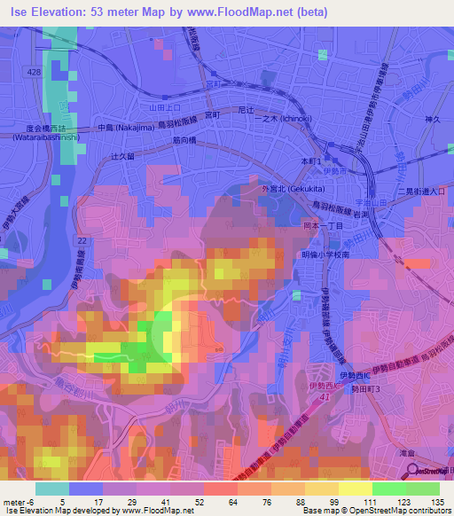 Ise,Japan Elevation Map
