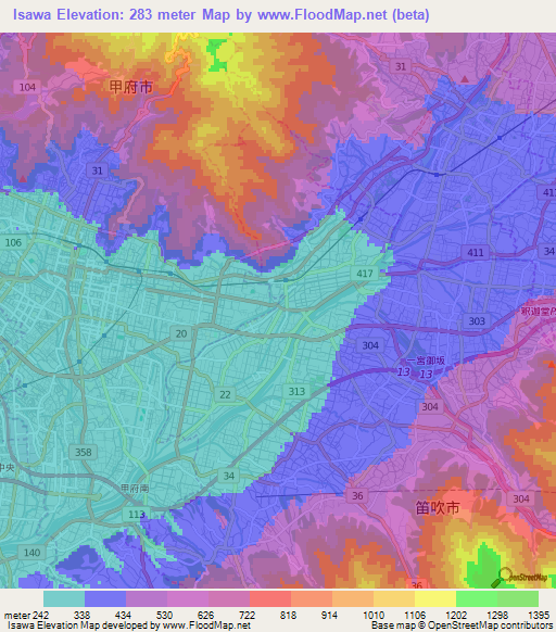 Isawa,Japan Elevation Map