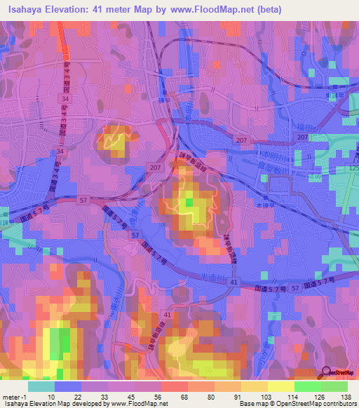 Isahaya,Japan Elevation Map
