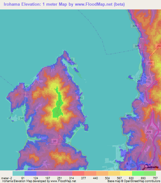 Irohama,Japan Elevation Map