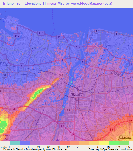 Irifunemachi,Japan Elevation Map