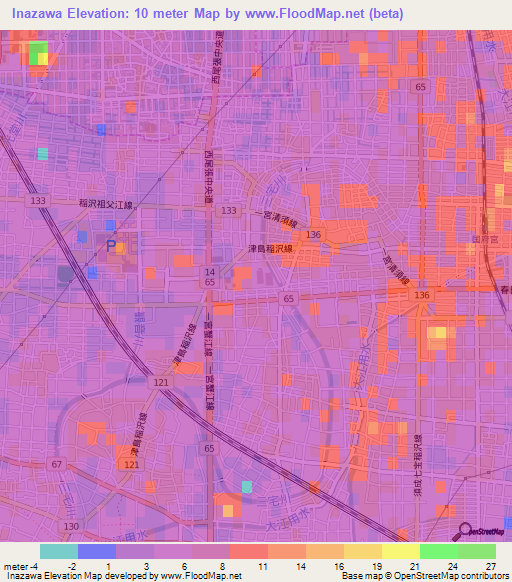 Inazawa,Japan Elevation Map