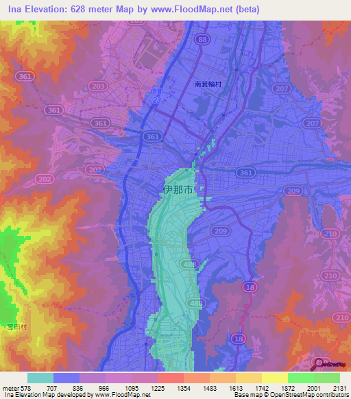 Ina,Japan Elevation Map