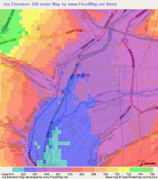 Ina,Japan Elevation Map
