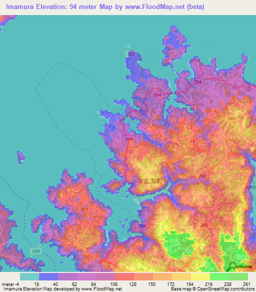 Imamura,Japan Elevation Map