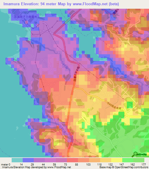 Imamura,Japan Elevation Map
