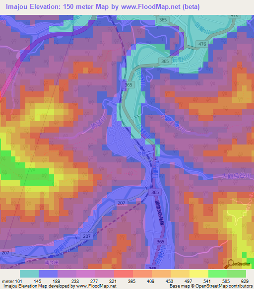 Imajou,Japan Elevation Map