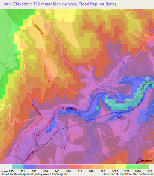 Imai,Japan Elevation Map