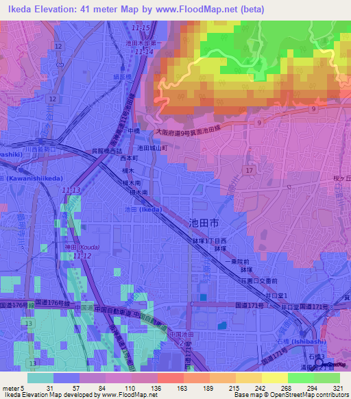 Ikeda,Japan Elevation Map