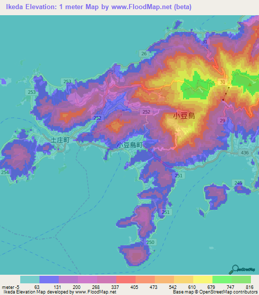 Ikeda,Japan Elevation Map