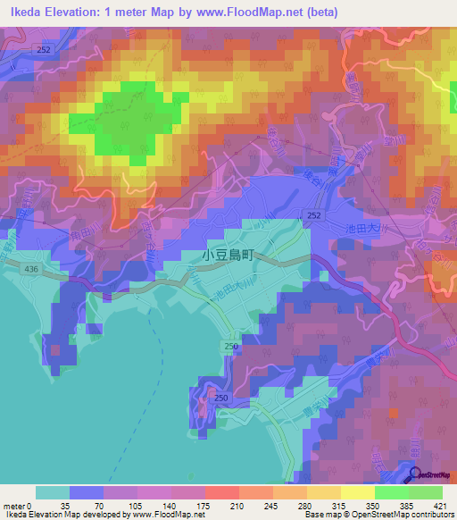 Ikeda,Japan Elevation Map