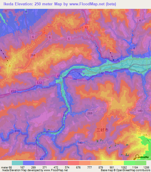 Ikeda,Japan Elevation Map
