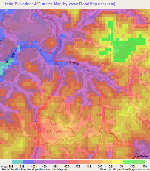 Ikeda,Japan Elevation Map