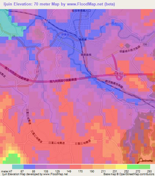 Ijuin,Japan Elevation Map